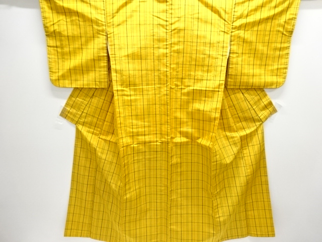 アンティーク　格子織り出し米沢紬着物アンサンブル